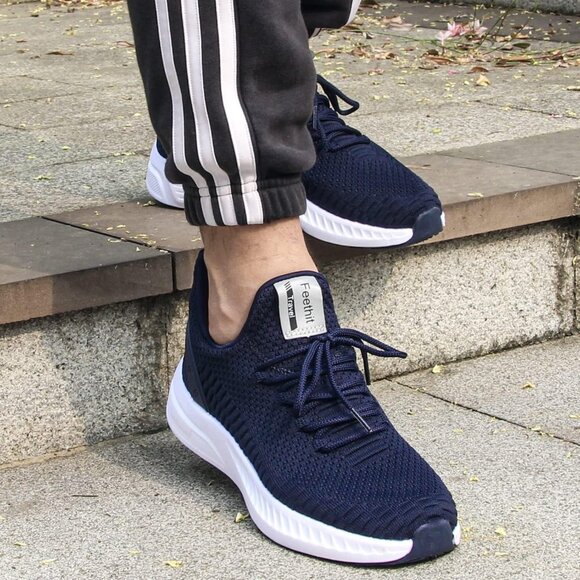 Men's Dark Blue Non Slip Lightweight Workout Breathable Mesh Fashion Sneakers - Picture 2 of 6